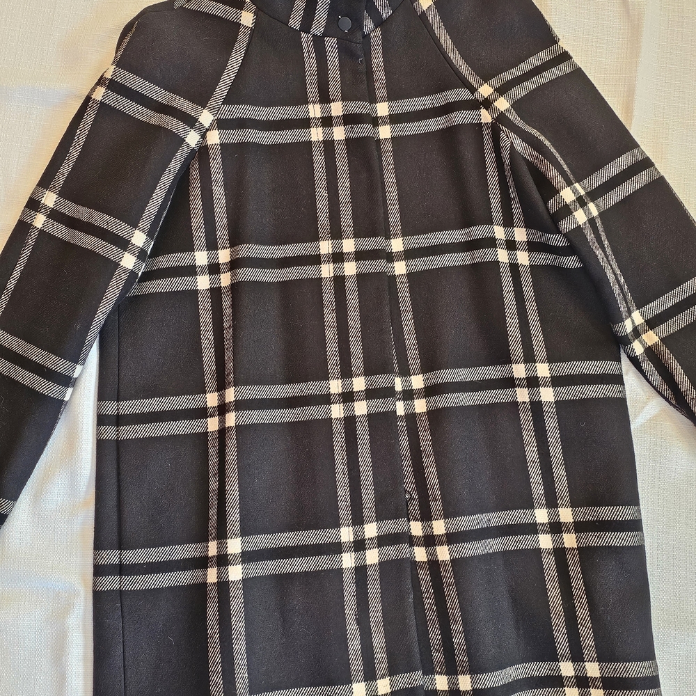 Chic Black and White Checkered Coat